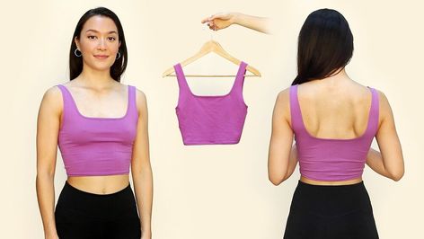 Top Diy Sewing, Diy Crop Top Pattern, Crop Tank Top Sewing Pattern, Crop Top Pattern Sewing, Simple Top Pattern, Make Crop Top, Crop Top Diy, Crop Top Tutorial, Top Pattern Sewing