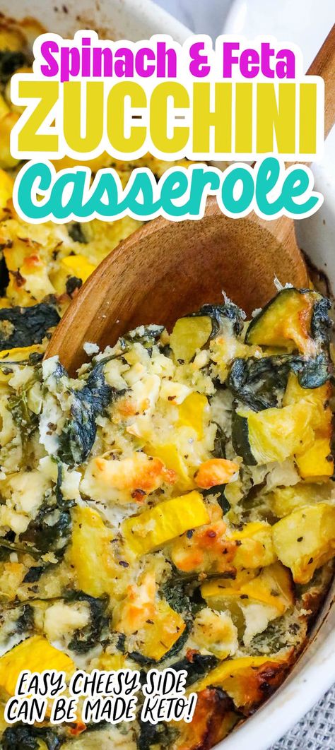 Spinach Zucchini Squash and Feta Casserole - side dishes #sidedishes Spinach And Squash Recipes, Baked Zucchini Spinach Feta Casserole, Spinach Squash Recipes, Zucchini Squash Spinach Recipes, Squash Potluck Dishes, Zucchini Spinach Feta Casserole, Spinach And Feta Casserole, Squash Spinach Recipes, Zucchini And Spinach Recipes