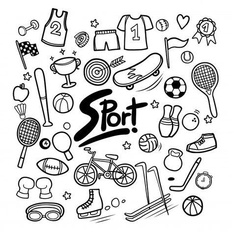 Discover thousands of Premium vectors available in AI and EPS formats Sports Doodle Art, Manly Doodles, Brainstorming Ideas Design, Sports Drawings Easy, Sport Drawing Ideas Art, Sports Doodles, Sport Drawing Ideas, Sports Elements, Sport Drawing