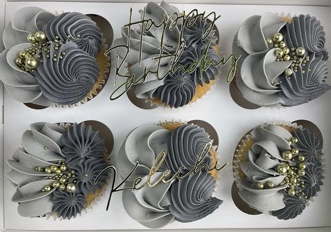 Grey Cupcakes Ideas, Masculine Cupcakes Ideas, Silver Cupcakes Ideas, Cupcake Decorating Ideas For Men, Black And Silver Cupcakes, Masculine Cupcakes, Cupcake Ideas For Men, Cupcake Designs For Men, Birthday Cupcakes Ideas For Men