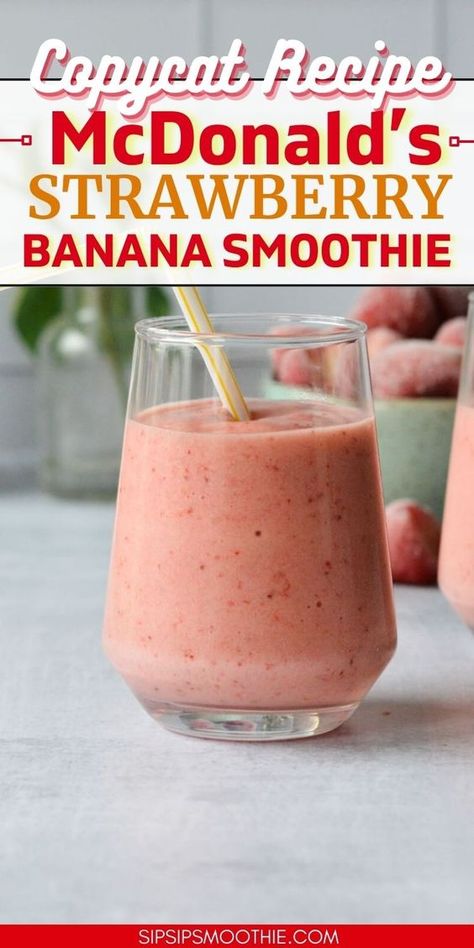 Make McDonald’s strawberry banana smoothie at home with this easy recipe! It’s only five ingredients and it tastes just like the original. Sweet, refreshing, and easy! Mcdonald’s Strawberry Banana Smoothie Recipe Copycat, Mcdonalds Strawberry Banana Smoothie, Strawberry Banana Smoothie Recipe, Smoothie At Home, Easy Healthy Smoothies, Banana Smoothie Recipe, Smoothie Ideas, Smoothie Drink Recipes, Healthy Carbs