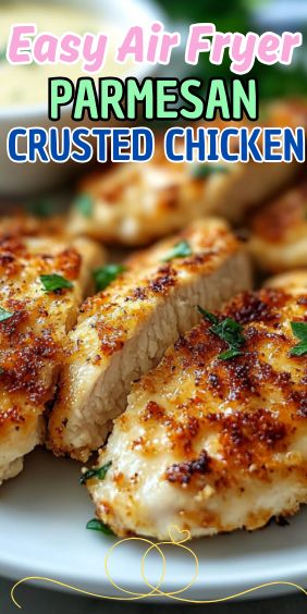 Easy Air Fryer Parmesan Crusted Chicken Meal With Chicken Breast, Air Fry Chicken Breast, Chicken Breast Air Fryer Recipes, Air Fryer Parmesan Chicken, Air Fryer Parmesan Crusted Chicken, Easy Sheet Pan Meals, Parmesan Crusted Chicken Breast, Meal With Chicken, Carrot Cake Cheesecake Recipe