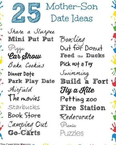 Mother And Son Activities Date Ideas, Mom And Son Dates Ideas, Date With Son, Mom Son Dates, Mother Son Day Ideas, Mommy And Son Day Ideas, Mom And Son Bonding Ideas, Mother Son Bucket List, Mother Son Bonding Ideas