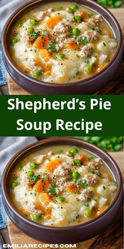 Need dinner recipes? This Shepherd’s Pie Soup Recipe is a fantastic choice! It combines the best of shepherd pie recipe with the warmth of soupe, making it one of the best soup dinner recipes. Shepherds Pie Soup, Soup Dinner Recipes, Cozy Soup, Soup With Ground Beef, Comforting Dinner, Potato Toppings, Shepherds Pie Recipe, Dinner Night, Delicious Soup Recipes