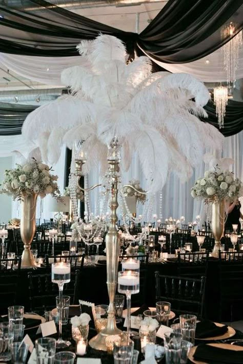 Cheap Wedding Table Centerpieces, Candelabra Wedding Centerpieces, Roaring 20s Wedding, 1920s Wedding Theme, Gatsby Party Decorations, Candelabra Wedding, 20s Wedding, Gatsby Wedding Theme, Great Gatsby Theme