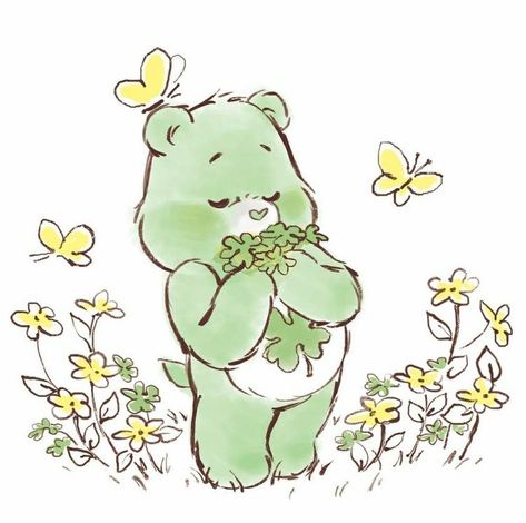 New Flowers, Bear Cute, Arte Sketchbook, Care Bear, Vintage Cartoon, Care Bears, Cartoon Wallpaper, Aesthetic Art, Cartoon Art