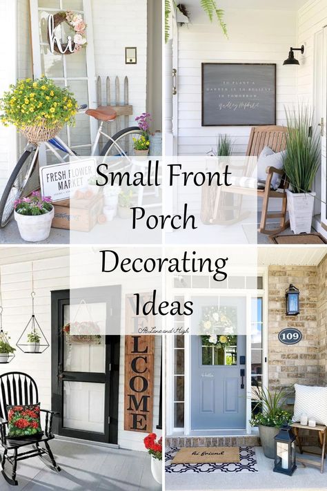 The first impression a guest receives is on your front porch. Today I have 7 simple and easy small front porch decorating ideas that will make your home stand out from the rest on the block. Front Porch Seating Ideas, Small Front Porch Decorating Ideas, Small Porch Decorating Ideas, Exterior Entryway Ideas, Stoop Decor, Small Porch Decor, Outdoor Entryway Decor, Small Front Porch Decor, Front Porch Seating