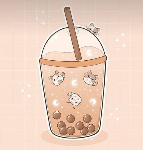 Korean Soft Art, Cartoon Boba, Boba Wallpaper, Aesthetic Boba, Spring Wallpaper Aesthetic, Kawaii Boba, Cute Boba, Spring Iphone Wallpaper, Soft Art