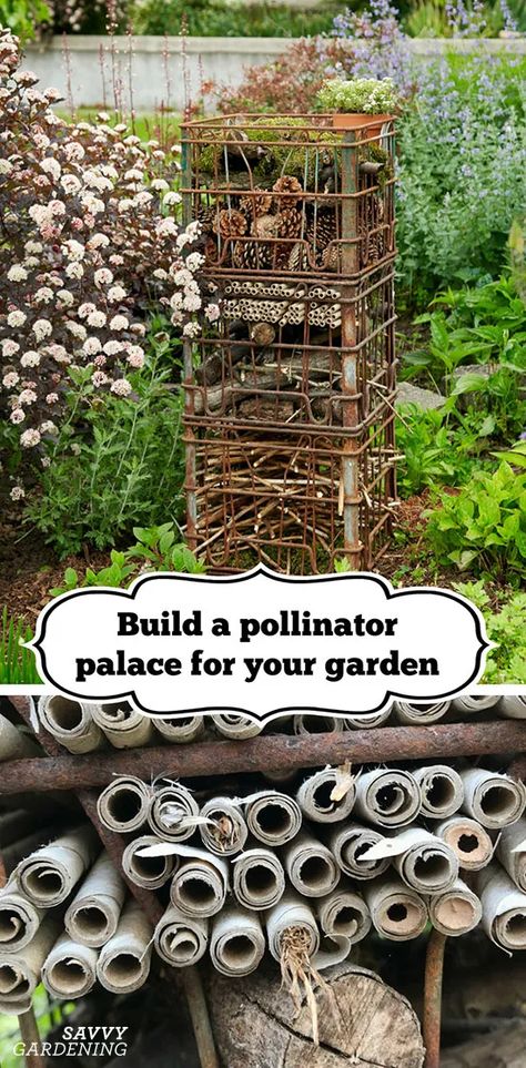 Build a Pollinator Palace to Display in Your Garden Unique Bird Feeders Garden Art, Outdoor Butterfly Garden, Pollinator Garden Design Front Yards, Butterfly Shelter, Bee Garden Design, Native Garden Design, Backyard Flower Garden, Wildlife Garden Design, Bees Garden