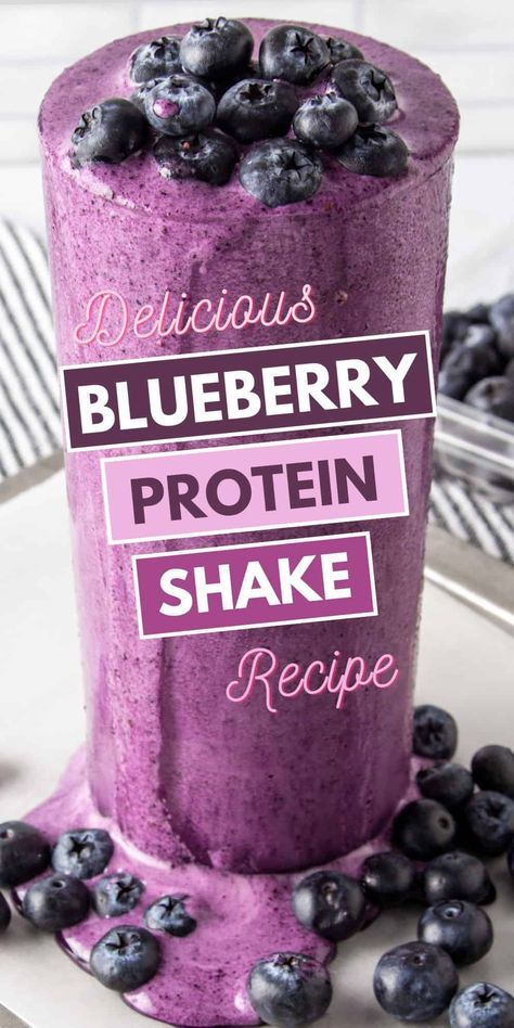 Blueberry Protein Shake (High Protein Smoothie) Blueberry Vanilla Protein Shake, Vanilla Protein Powder Recipes Smoothies, Blueberry Protein Shake Recipe, Recipe Protein Powder, Blueberry Protein Shake, Vanilla Protein Shake Recipes, Strawberry Protein Smoothie, High Protein Smoothie Recipes, Protein Drink Recipes