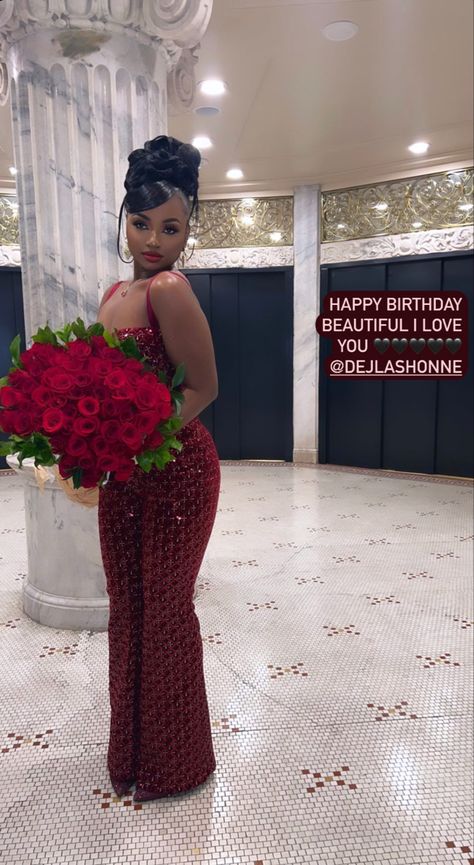 Birthday Looks Baddie, Purple Dresses Black Women, Black Classy Outfit Black Women, Birthday Outfit For 22nd Birthday, Red Dresses On Black Women, Grown And Classy Birthday Photoshoot, 29th Birthday Outfit Black Women, Red 18th Birthday Dress, 19 Th Birthday Outfit