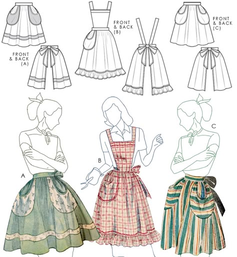 50s Apron Pattern Free, Free Vintage Apron Sewing Patterns, Dress Apron Pattern, Pioneer Apron Pattern Free, Skirt Apron Pattern, Simple Apron Pattern Diy, Vintage Style Sewing Patterns, Vintage Apron Patterns Free, Patternless Sewing Projects