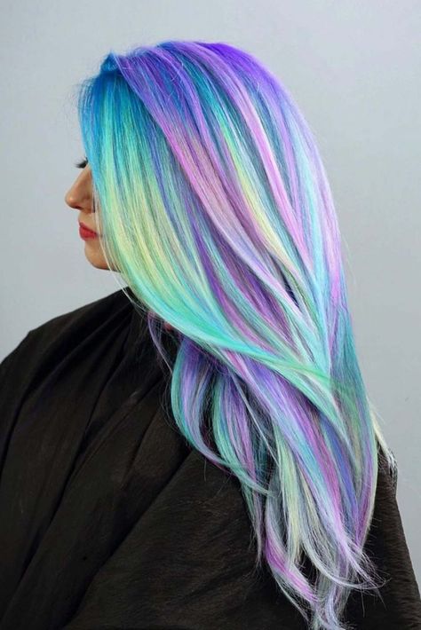 Exotic Hair Color, Unicorn Hair Color, Holographic Hair, Hair Colour Design, Mermaid Hair Color, Cotton Candy Hair, Galaxy Hair, Vivid Hair Color, Rainbow Hair Color