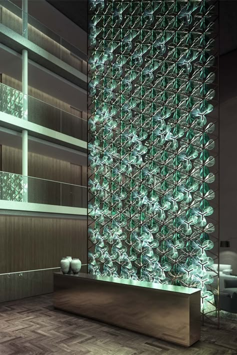 Blown Glass Wall Art, Lobby Designs, Cladding Design, Marble Top Dining Table, Screen Wall, Interior Design Presentation, Shelving Design, Door Gate Design, Hotel Interior Design