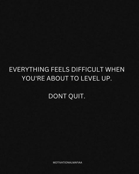 Challenges often feel toughest when we're close to a breakthrough. It's like a test of our readiness for the next level. These tough moments are actually signs of progress, pushing us to grow stronger. Don't quit when it gets hard. It's a sign you're leveling up. Push through, and you'll soon reach new heights, with the struggles behind you as proof of your resilience and determination. . . . Follow @motivationalmafiaa for daily Motivation Quotes Mindset Quotes Business Quotes ✨️ . . . #don... Readiness Quotes, Progression Quotes, Proof Quotes, Leveling Up Quotes, Getting Stronger Quotes, Breakthrough Quotes, Determined Quotes, Level Up Quotes, Vision Board Activity