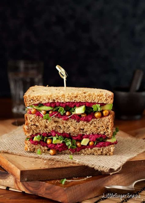 Chicken Sandwich Filling, Beet Sandwich, Party Sandwiches Recipes, Tea Party Sandwiches Recipes, Vegan Afternoon Tea, Chickpea Avocado, Chickpea Sandwich, Beetroot Hummus, Hummus Sandwich