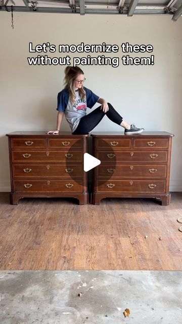 Erin Shuford • DIY Furniture Flips • MCM Refinishing on Instagram: "Comment the word “LINK” for a list of all of the products I used here!  I couldn’t believe I won both of these bachelor’s chests at an auction for only $27. 🤯  After giving them a complete overhaul, they ended up selling within a couple of days for $1,100. Do you think it was worth it?" Black And Copper Dresser, Shaker Dresser Makeover, Different Types Of Furniture Wood, How To Refinish Old Furniture Wood, Updated Dresser Ideas, Flip Dresser Ideas, Cabinet Makeover Bedroom, 80s Oak Dresser Makeover, Diy Old Furniture Makeover Wood