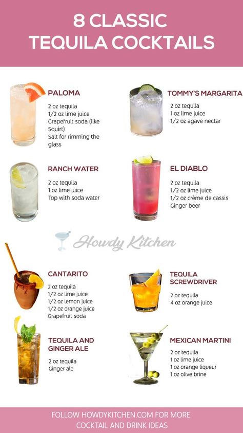 Drink Recipes Alcoholic Tequila, Mixed Drinks Alcoholic Tequila, Martini Recipes Tequila, Fun Tequila Drinks, Tequila Mixed Drinks Recipes, Best Tequila Cocktails, Alcoholic Drinks With Tequila, Tequila Recipes Drink, Tequila Shots Recipes