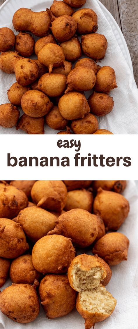 These banana fritters are ridiculously easy to make! My kids want me to double the recipe the next time I make them. They are great for breakfast, dessert or snack time. Banana Fritters Recipe, Savoury French Toast, Banana Fritters, Banana Dessert Recipes, Fritters Recipe, Banana Dessert, Fritter Recipes, Banana Flavored, Banana Recipes