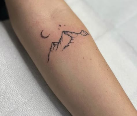 #tattoo White Mountain Tattoo, Mountain And Space Tattoo, Climb The Mountain Tattoo, Canadian Rockies Tattoo, Mountain And Stars Tattoo Acotar, Mountain Tattoo Above Knee, Lake Tahoe Tattoo Ideas, Washington Mountain Tattoo, Small Nature Tattoos For Women