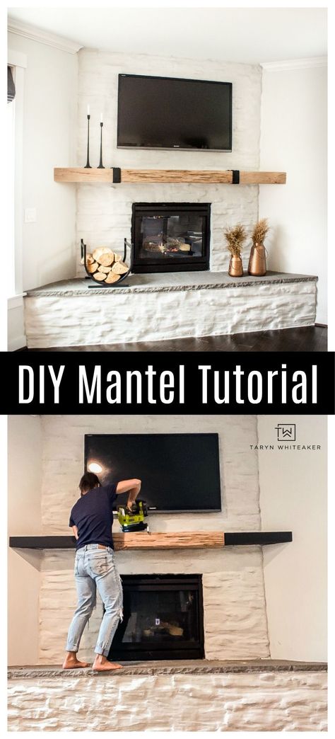 Using this DIY Mantel Tutorial you can learn how to make your own wood mantel cover from open shelving, it's easy and full of character. Homemade Mantel Fireplaces, Diy Mantle Shelf, Diy Mantel Shelf, Diy Wood Mantle, Mantel Cover, Diy Fireplace Mantle, Diy Mantle, Wood Mantel Shelf, Diy Mantel