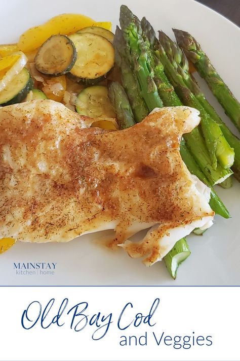 Cod And Veggies, Tilapia Fillet Recipe, Tilapia Dinner, Baked Tilapia, Baked Cod, Cod Recipes, Old Bay, Seasoning Blend, Dinner Tonight