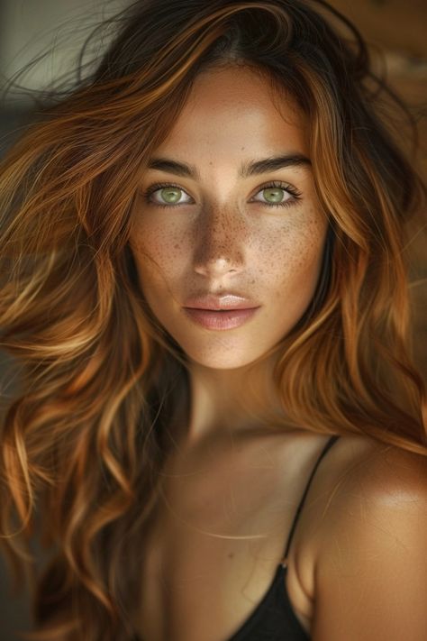 25 Stunning Hair Color Ideas For Olive Skin Hair Color For Green Eyes And Warm Skin, Copper Hair With Green Eyes, Hair On Olive Skin Tone, Copper Hair On Olive Skin, Pale Skin Green Eyes Hair Color, Hair Color For Green Eyes And Olive Skin, Green Eye Hair Color Ideas, Olive Skin Hair Color Ideas, Hair For Olive Skin