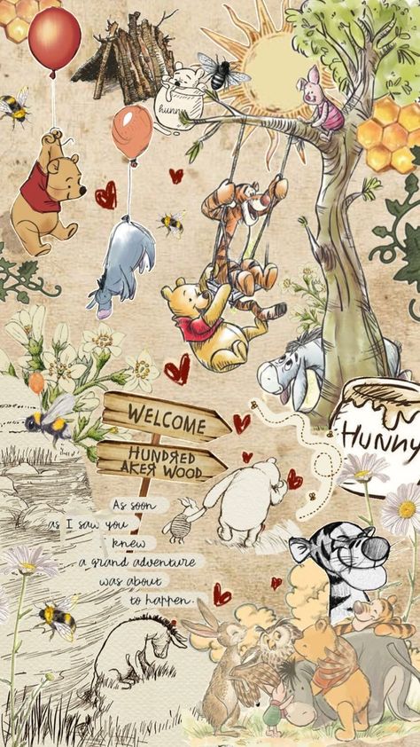 Winnie The Pooh Wallpaper Aesthetic, Disney Iphone Wallpaper, Winnie The Pooh Background, Winnie The Pooh Wallpaper, Pooh Wallpaper, Modele Zentangle, Pooh Winnie, Wallpaper Vibes, Disney Pooh