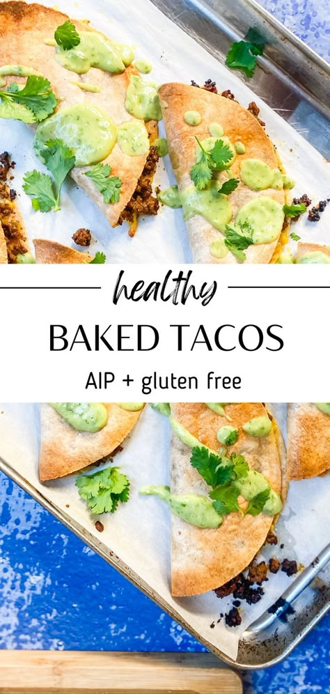 oven baked tacos Aip Recipes Dinner, Aip Ground Beef, Dutch Oven Soups, Dairy Free Tacos, Oven Baked Tacos, Paleo Tacos, Gluten Free Dairy Free Dinner, Baked Tacos, Baked Tacos Recipe