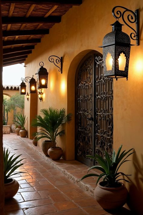 Spanish Garden Hacienda Style, Mexican Villa House, Mexican House Exterior, Hacienda Style Homes Interiors, Spanish Hacienda Style Homes, Hacienda Style Homes Mexican, Mexican Courtyard, Hacienda Home, Mexican Style Home