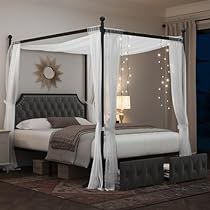 Dark Grey Curtains, Bed Mattresses, Canopy Bed Frame, Bed Frame With Drawers, Beige Curtains, Button Tufted Headboard, Decorative Lights, Grey Curtains, Queen Bed Frame