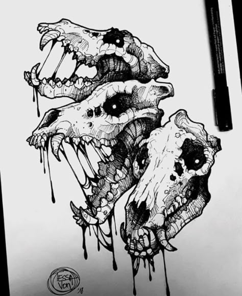 Sketches Skull, Creepy Drawings, Animal Skull, 다크 판타지, Desenho Tattoo, Dark Art Drawings, Creepy Art, Animal Skulls, 판타지 아트