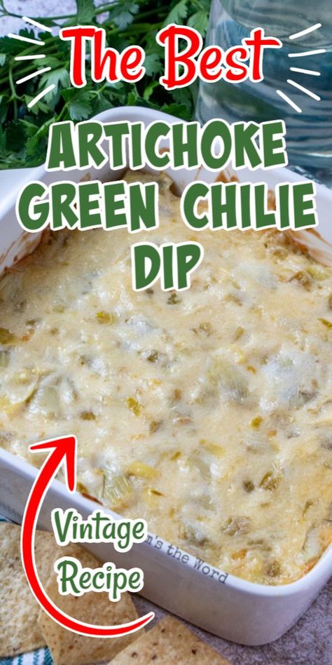 Artichoke Dip With Green Chilies, Green Chili Dip, Hot Artichoke Dip, Green Chile Recipes, Green Chili Recipes, Chili Dip, Chile Recipes, Party Dip, Artichoke Recipes