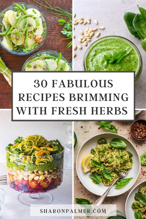 Looking for fresh, sunny recipes brimming with fresh herbs? This collection of 30 Fabulous Recipes Brimming with Fresh Herbs in all categories, from beverages and appetizers to soups, salads, and entrees are absolutely verdant with aromatic, healthful fresh green herbs. What To Do With Fresh Herbs, Herb Salad Recipes, Herb Recipes Food, Cooking With Herbs Recipes, Recipes With Fresh Herbs, Allotment Recipes, Recipes With Herbs, Diet Vegan Recipes, Preserve Fresh Herbs