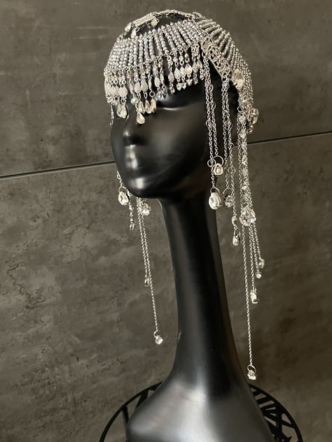 Beaded Wig, Silver Headpiece, Head Chain Jewelry, Art Deco Headpiece, Hair Rhinestone, Crystal Bridal Headpiece, Chain Headpiece, Headpiece Accessories, Rhinestone Headpiece