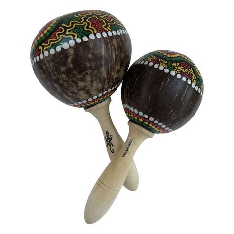 Large Coconut Maracas Shaker Pair (2) - World percussion musical instrument rattle by World Percussion USA - Painted design, stained handle Wood For Kids, Musical Shakers, Kids Musical Instruments, Musical Art, Percussion Instruments, Grade 4, Rattles, Art Products, Musical Instrument