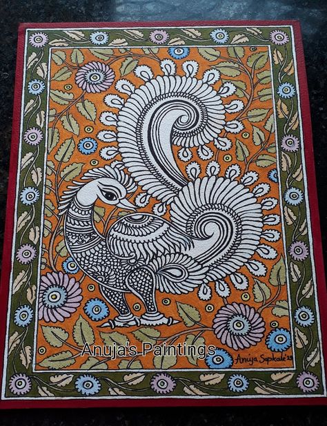 Buy Peacocks in Kalamkari Style100% Original Handpainted. Online in India - Etsy Kalamkari Painting Kalamkari Painting Design, Madhubani Motifs, Diwali Animation, Kalamkari Design, Kalam Kari, Colorful Art Paintings, Kalamkari Art, Kalamkari Designs, Rajasthani Art