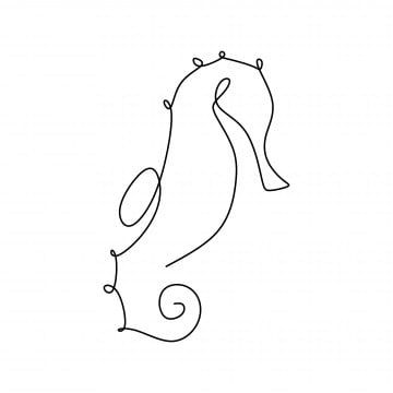 One Line Drawing Sea Animals, Sea Life Outlines, Sea Horse Silhouette, Sea Animal Line Art, Beach One Line Drawing, Seahorse Line Art, Summer Line Drawing, Line Art Sea Animals, Ocean Line Drawing