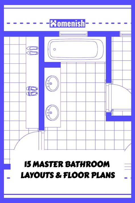 Do you want some inspiration for your new bathroom layout? Look no further than these 15 floor plans for master bathrooms to suit spaces of all shapes and sizes. 9x13 Bathroom Layout, Open Floor Plan Bathroom Master Suite, Small Master Bath And Closet Layout, Master Bath Plans Layout, Small Master Suite Layout Floor Plans, Primary Bathroom Layout Inspiration, 10x10 Bathroom Layout Master Bath, Rectangle Master Bath Layout, Master Bath Layout Floor Plans With Tub