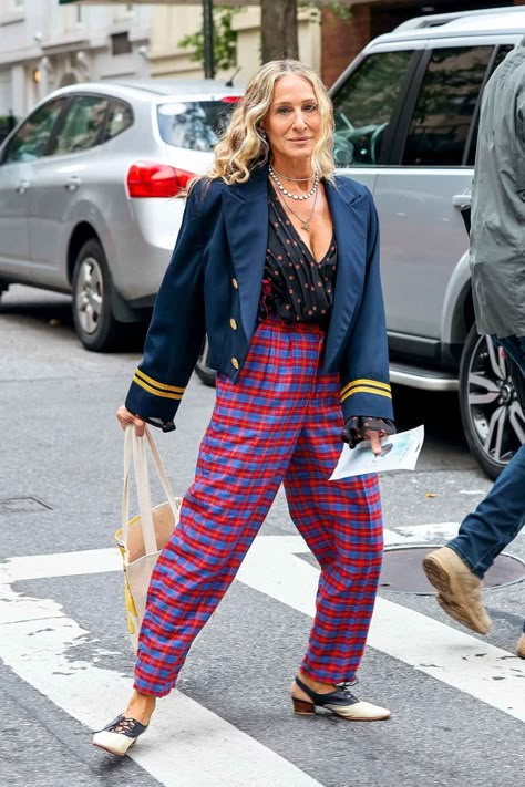 And Just Like That Outfits, Sailor Jacket, Sarah Jessica Parker Style, Eclectic Fashion Style, Sara Jessica Parker, Carrie Bradshaw Outfits, Carrie Bradshaw Style, Manolo Blahnik Pumps, Carolina Herrera Dresses