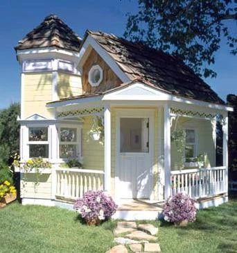 Victorian Playhouse, Design Case Mici, Tiny Cottages, Indoor Playhouse, Build A Playhouse, Tiny Cottage, Yellow House, Casas Coloniales, Style Cottage