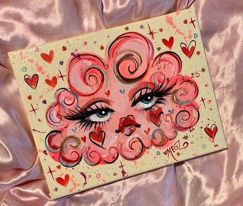 Diy Home Art Painting, Acrylic Painting Eye, Funky Art Drawings Sketch, Easy Eye Painting, Funky Art Painting Inspiration, Art By Megs, Ideas De Cuadros Aesthetic, Megz Art, Pretty Painting Ideas