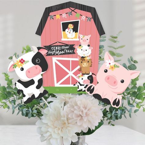 Big Dot Of Happiness Girl Farm Animals - Pink Barnyard Baby Shower Or Birthday Party Centerpiece Sticks - Table Toppers - Set Of 15 : Target Pink Farm Birthday Party, Pink Barnyard Party, Barnyard Bash, Farm Animals Birthday, Animals Birthday Party, Farm Animals Theme, Farm Baby Shower, Animal Baby Shower Theme, Farm Animals Birthday Party