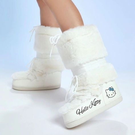 Questions? Leave A Comment Below! Hello Kitty Text, Hello Kitty Boots, Shoes Hello Kitty, Fur Winter Boots, Hello Kitty Shoes, Graphic Embroidery, Fur Snow Boots, Thigh High Boots Heels, Faux Fur Boots