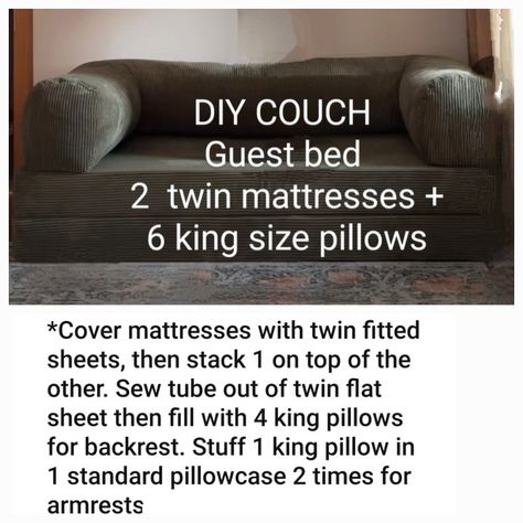 Diy Couch Back Cushions, Upcycled Couch Diy, Diy Love Seat Indoor, Queen Mattress Couch Diy, Twin Bed Sectional Diy, Twin Mattress Sectional, How To Make A Couch, Twin Bed Couch Diy, Diy Sectional Sofa Indoor