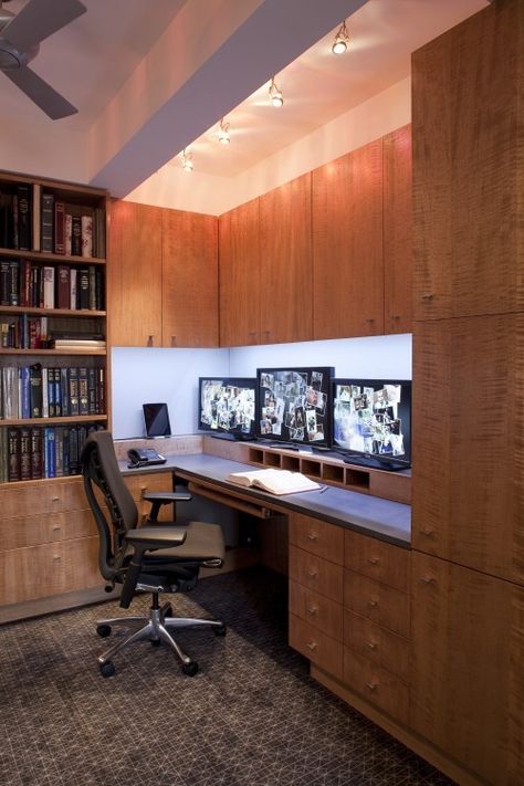 Cool Home Office, Home Office Layouts, Office Bookshelves, Office Design Ideas, Contemporary Home Office, Corner Office, Bookshelf Design, Home Office Ideas, Contemporary Office