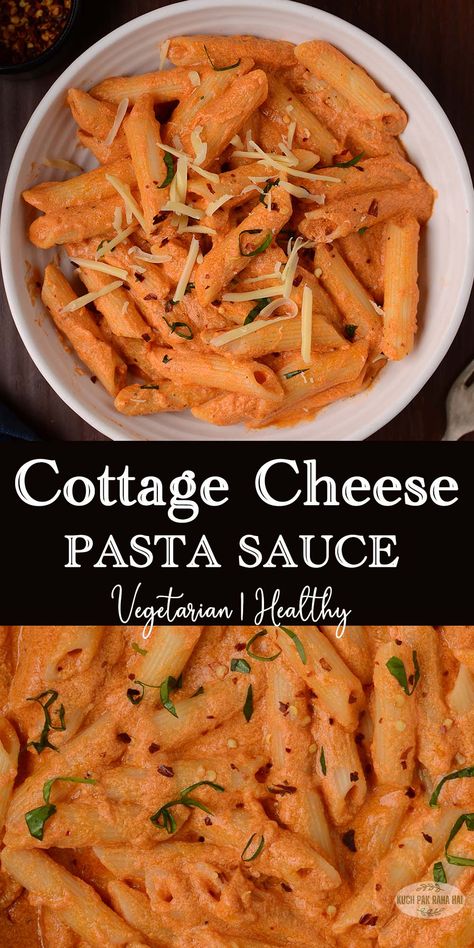 Cottage Cheese Pasta Sauce Vsg Recipes Easy Dinners, High Protein Cottage Cheese Sauce, Healthy Meals With Cottage Cheese, Pasta For Pregnant Women, Lunch With Cottage Cheese, Rigatoni Vegetarian, Clean Simple Eats Recipes, Cottage Cheese Pasta Sauce, Cottage Cheese Alfredo