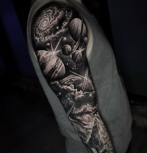 Space Arm Tattoo, Space Sleeve, Galaxy Tattoo Sleeve, Cloud Tattoo Sleeve, Space Tattoo Sleeve, Cosmic Tattoo, Astronaut Tattoo, Nature Tattoo Sleeve, Full Tattoo