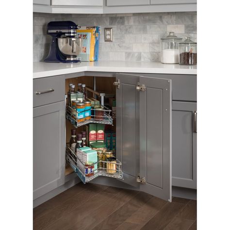 If you are stuck and planning to upgrade and remodel, here are 20 kitchen corner cabinet ideas to make use of that wasted corner space. U Shaped Kitchens, Small U Shaped Kitchens, Corner Cabinet Storage, Corner Cabinet Organization, Kitchen Cabinet Style, Corner Organizer, Gallery Kitchen, Corner Cabinets, Corner Storage Cabinet