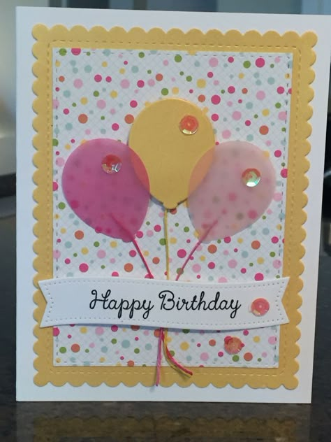 Balloon Birthday Cards Handmade, Stampin Up Girls Birthday Cards, Children’s Birthday Cards, Children Birthday Cards, Birthday Cards For Children, Cricut Birthday Cards, Flowers Paper Craft, Happy Birthday Cards Handmade, Balloon Cards